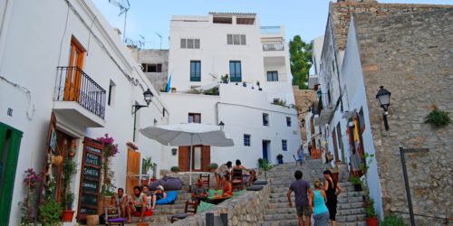 Walking up the Old City of Ibiza