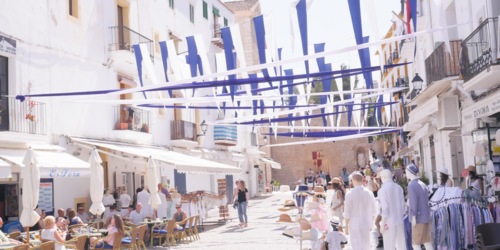 Terraces and shops in the Old City of Ibiza