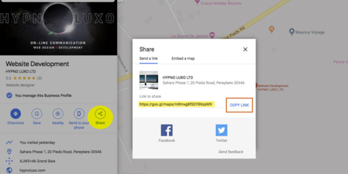 locate you place on Google Maps (copy link)