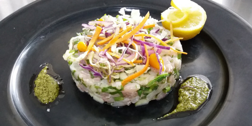 L'instant Gourmet - Tartare de sacré chien et pesto cotomili